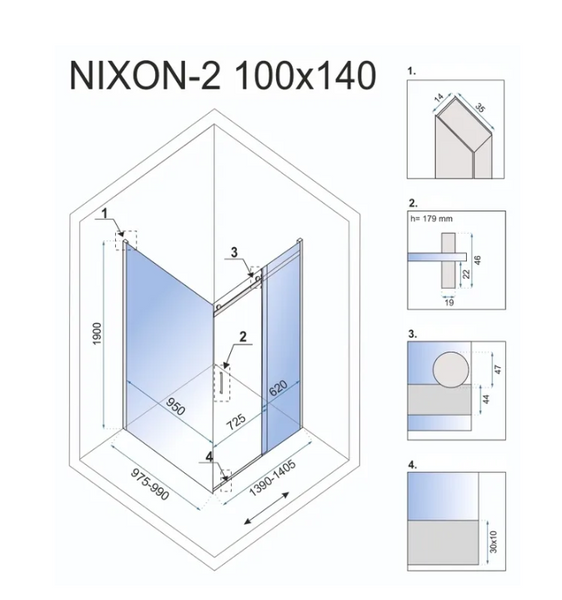 Душова кабіна REA NIXON 100х140 L CHROME REA-K5014 + REA-K5006 фото