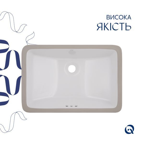 Комплект Qtap Stork: Раковина врізна прамокутна 535x365x190 мм White + Донний клапан PU02O QT15116032WN47293 фото
