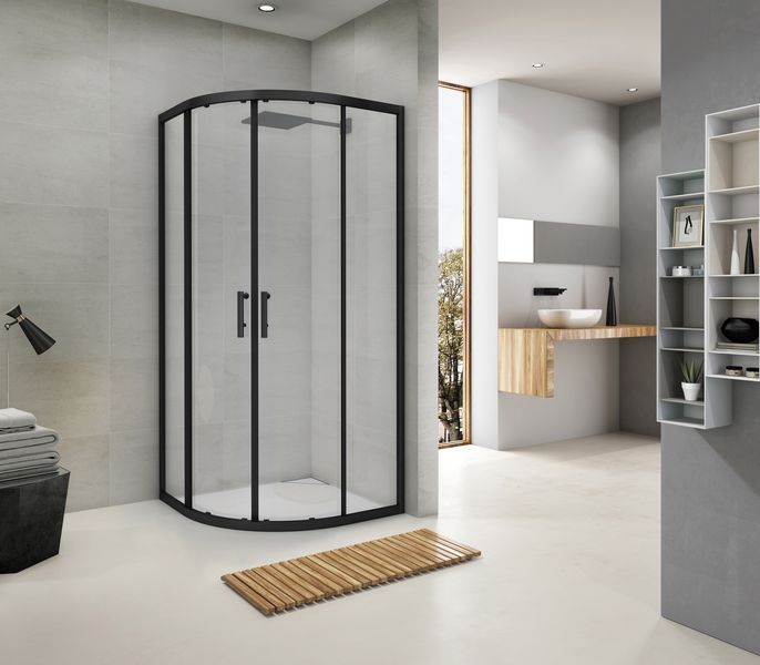 R90RCB Душова кабіна ROUND напівкругла чорна 900x900x1900 мм скло прозоре 1422652403 фото