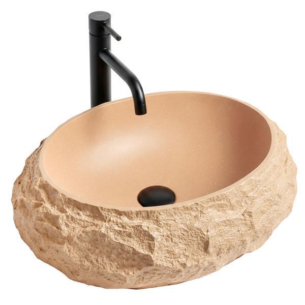умивальник Rea Mika Light Terracotta 50x38 матовий, бежевий, імітація каменю (REA-U7348) REA-U7348 фото
