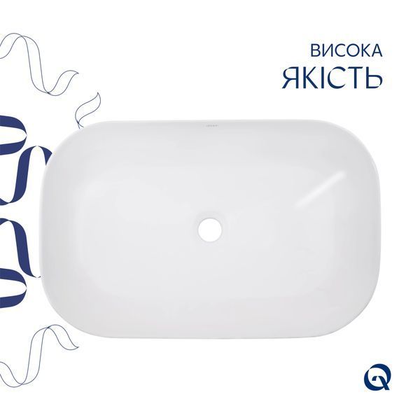 Комплект Qtap Robin: Раковина накладна прамокутна 600x390x150 мм White + Донний клапан PU02 QT13112143PWN47297 фото