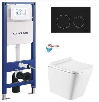 Інсталяція KollerPool AQUA LINE + TWIST Black панель змиву + підвісний унітаз TREND з сидінням Soft-close ( змив Tornado ) 8604ebe1-2f12-11ef-bb6b-a0423f42a789 фото