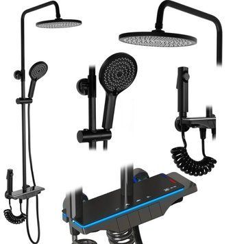 Душовий гарнітур REA SAVIO LED BLACK з термостатом REA-P8410 фото