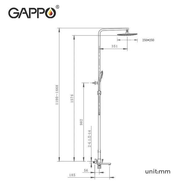 Душова система GAPPO G2417-9, вилив - перемикач на лійку, збройова сталь G2417-9 фото