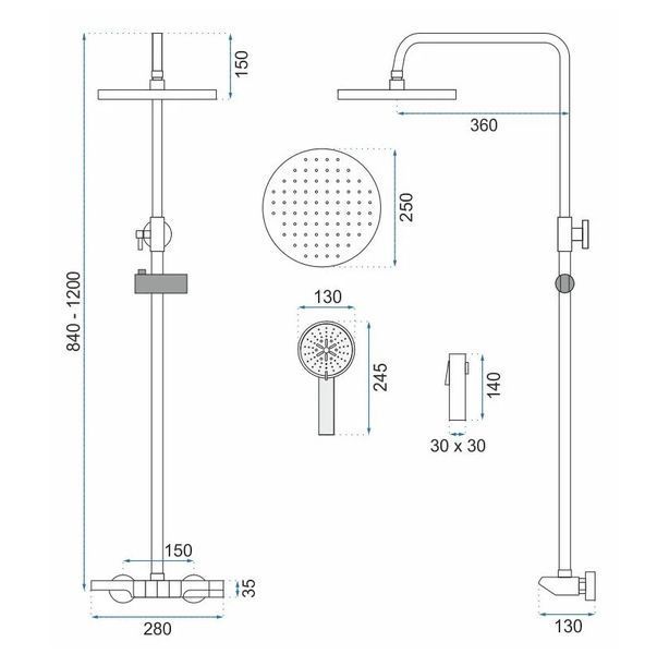 Душовий гарнітур REA SAVIO LED BLACK з термостатом REA-P8410 фото