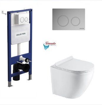 Інсталяція KollerPool AQUA LINE + TWIST Chrome панель змиву + підвісний унітаз ROUND Smart з сидінням Soft-close ( змив Tornado 3,0 ) 8604ebeb-2f12-11ef-bb6b-a0423f42a789 фото