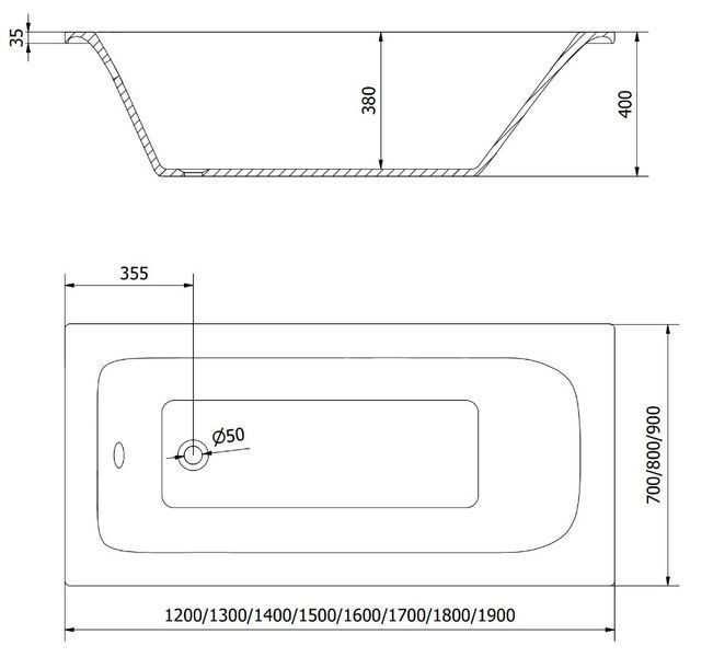 Ванна вбудована MEXEN VEGA 180x90 WHITE акрилова MEX-55011809000 фото