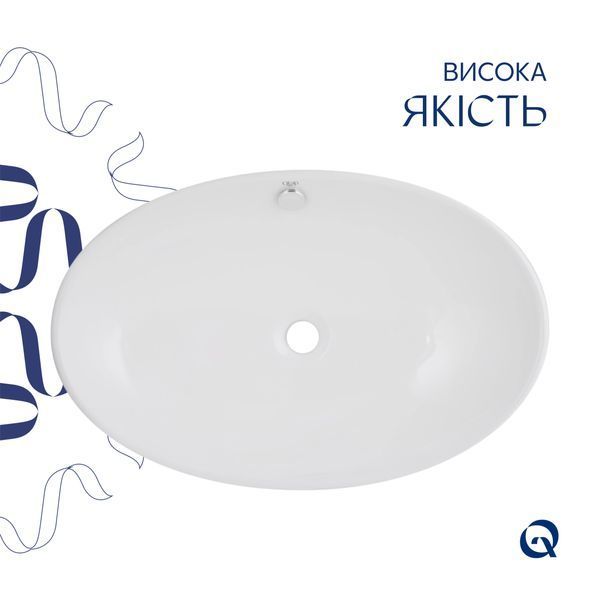Комплект Qtap Dove: Раковина накладна овальна 635x420x150 мм White + Донний клапан PU02O QT06113077WN47309 фото
