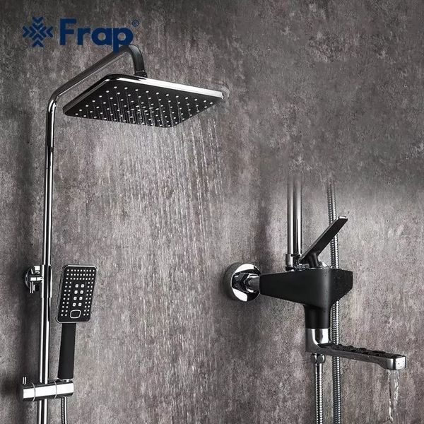 Душева система Frap F2457, поворотний вилив - перемикач на лійку/душ, 3 режими, чорний/хром F2457 фото