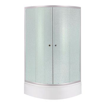 Душова кабіна Latwa SC90x90.SAT.MID.FR полукругла, скло Frost 4 мм + Душовий піддон KAPIELKA ST90x90x26, з панеллю Lidz LLSC9090SATMIDFR2SET фото