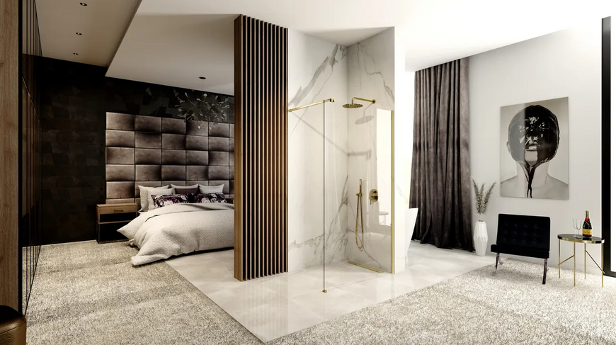 Душова стінка REA AERO 100 BRUSHED GOLD REA-K4701 фото
