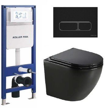 Інсталяція KollerPool AQUA LINE + EDGE Black панель змиву + підвісний унітаз ROUND Black matt з сидінням Soft-close ( змив Tornado ) 8604ebf3-2f12-11ef-bb6b-a0423f42a789 фото