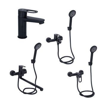 Комплект змішувачів для ванної кімнати Lidz Latwa 001Black+Lidz Latwa 006Black+Lidz Latwa 005Black+Lidz Latwa 010Black LDLAT001BLA4541847574 фото