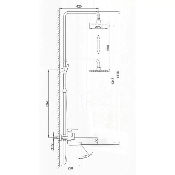 Душова система Frap F2417-6, вилив, лійка 3-функції F2417-6 фото