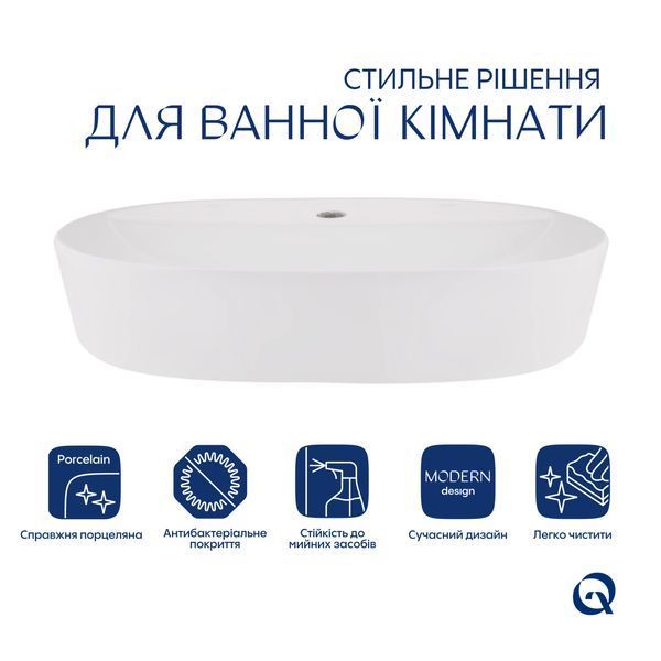 Комплект Qtap Scorpio: Раковина накладна овальна 600х400х120 мм White + Донний клапан PU02 QT14112203WN47315 фото