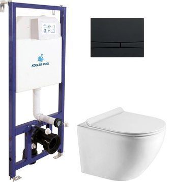 Інсталяція Koller Pool Dune 1200SL + Integro Cosmo Black matt панель змиву + підвісний унітаз Round SMART KP-112-001 + RN-0490-RW + KP-229-020 фото