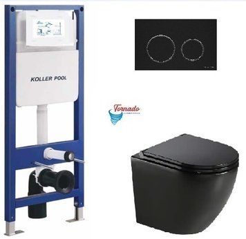 Інсталяція KollerPool AQUA LINE + TWIST Black панель змиву + підвісний унітаз ROUND Black matt з сидінням Soft-close ( змив Tornado ) 8604ebf9-2f12-11ef-bb6b-a0423f42a789 фото