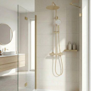 душова система для душу з термостатом Rea Lungo brushed gold (REA-P6730) REA-P6730 фото
