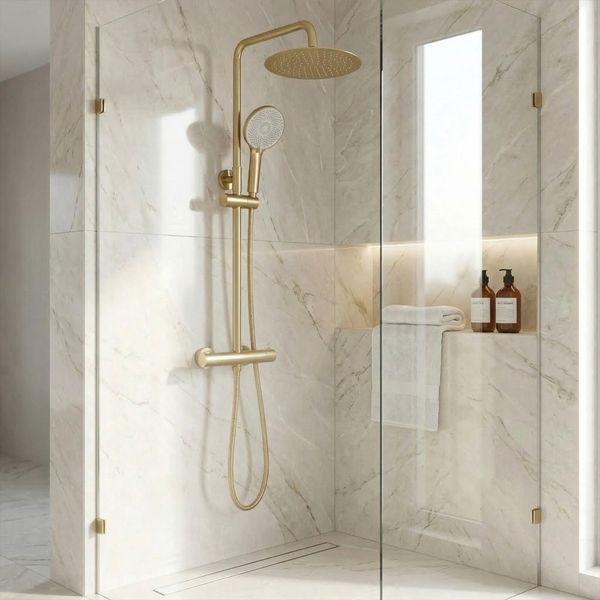 душова система для душу з термостатом Rea Lungo brushed gold (REA-P6730) REA-P6730 фото