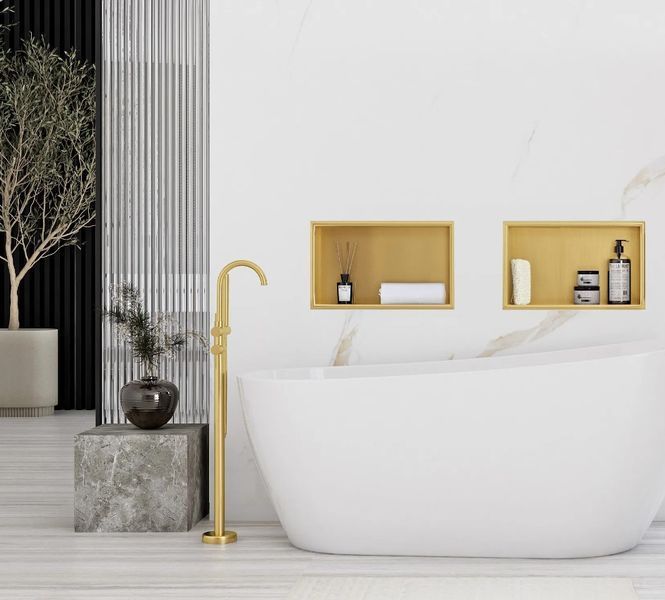 Вбудована полиця REA 30X45 BRUSHED GOLD з обідком REA-05607 фото