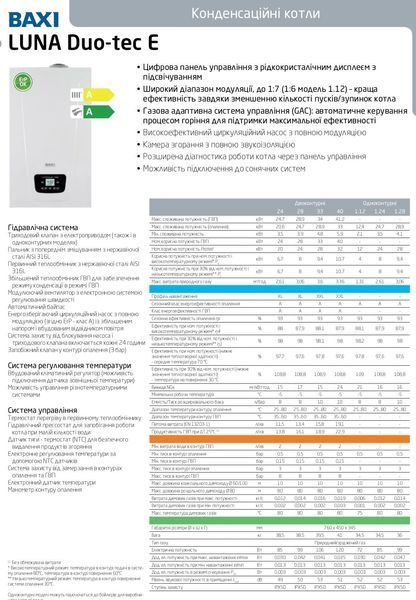Газовий котел BAXI LUNA DUO-TEC Е 1.24 кВт, одноконтурний, конденсаційний 49771 фото