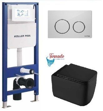 Інсталяція KollerPool AQUA LINE + TWIST White панель змиву + підвісний унітаз KVADRO START Black matt з сидінням Soft-close ( змив Tornado ) 8604ec01-2f12-11ef-bb6b-a0423f42a789 фото