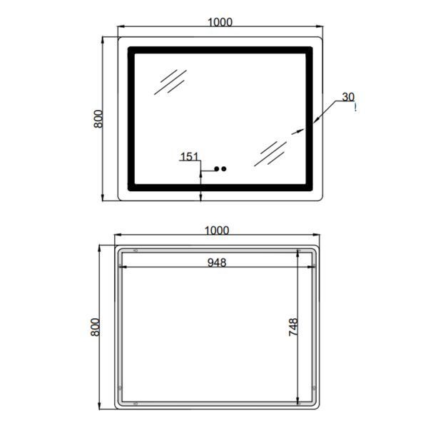 Дзеркало Lidz Kubis (KU2) 1000х800 з LED-підсвічуванням Touch, з антизапотіванням, з димером, рег. яскравості LD78LF6141008048450 LD78LF6141008048450 фото