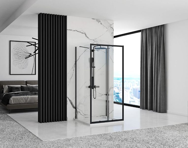 Душова кабіна REA RAPID SLIDE 100х80 BLACK пристінна REA-KPL-09874 фото