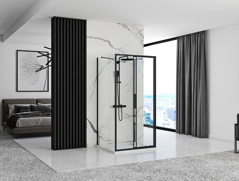 Душова кабіна REA RAPID SLIDE 100х80 BLACK пристінна REA-KPL-09874 фото