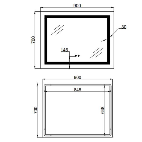 Дзеркало Lidz Kubis (KU1) 900х700 з LED-підсвічуванням Touch, з антизапотіванням, з димером, рег. яскравостіLD78LF9049070 LD78LF9049070 фото