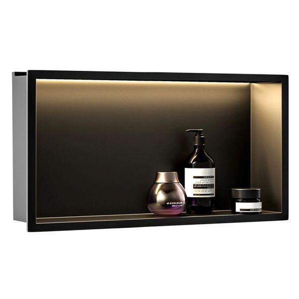 полиця для ванної кімнати Rea 30x60x10, що вбудовується в стіну з LED підсвічуванням black (REA-08541) REA-08541 фото
