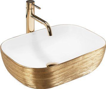 Умивальник (раковина) REA BELINDA BRUSHED GOLD WHITE накладний REA-U7422 фото
