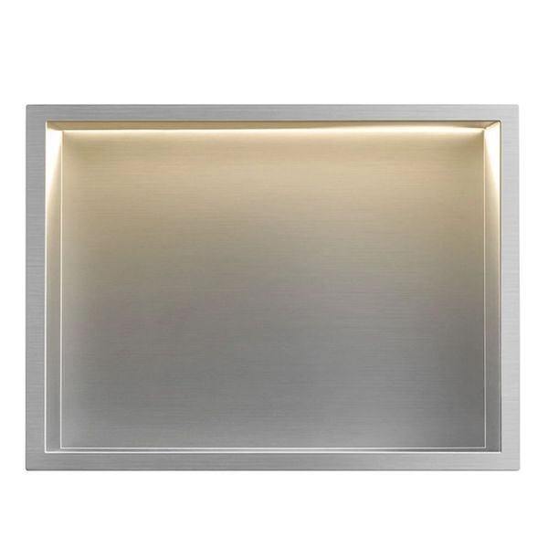 полиця для ванної кімнати Rea 30x45x10 вбудована в стіну з LED підсвічуванням steel brush (REA-08547) REA-08547 фото