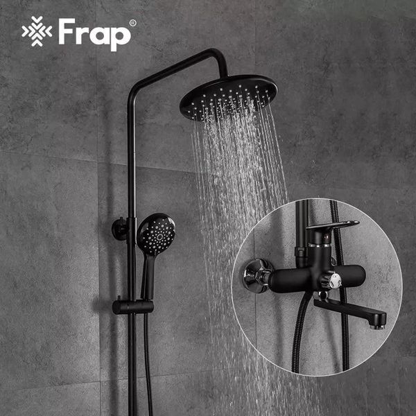 Душева система Frap F2449-6, поворотний вилив - перемикач на лійку, 3 режими, чорний/хром F2449-6 фото