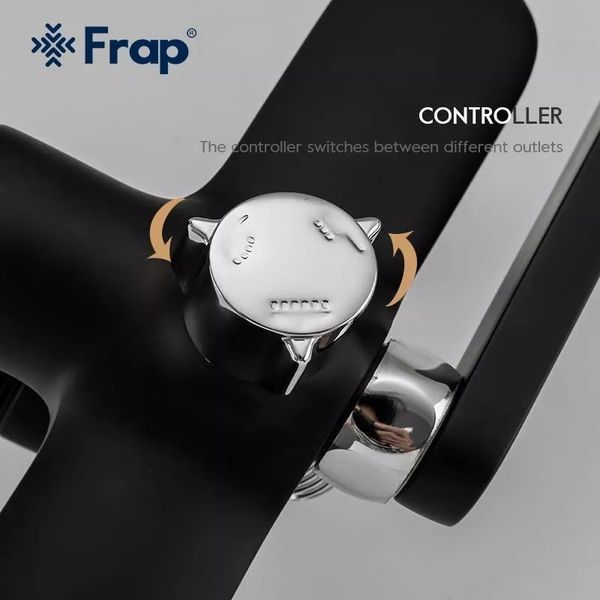 Душева система Frap F2449-6, поворотний вилив - перемикач на лійку, 3 режими, чорний/хром F2449-6 фото