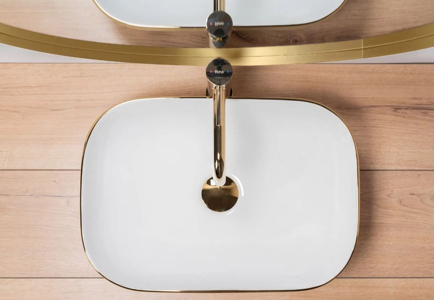 Умивальник (раковина) REA BELINDA BRUSHED GOLD WHITE накладний REA-U7422 фото