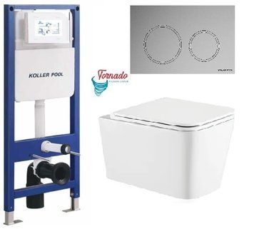 Інсталяція KollerPool AQUA LINE + TWIST Chrome панель змиву + підвісний унітаз KVADRO з сидінням Soft-close ( змив Tornado ) 817dca0e-2eda-11ef-bb6b-a0423f42a789 фото