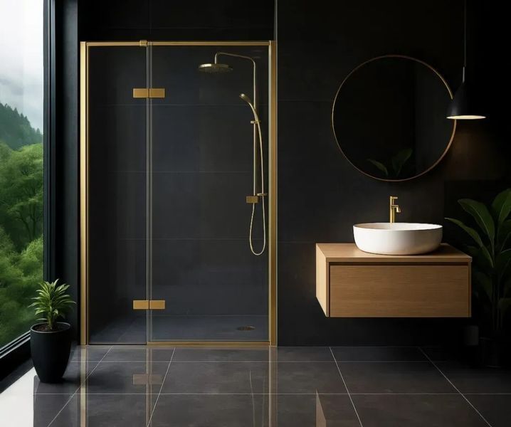 душові двері Rea Atlas 100x200 безпечне скло, прозоре, ліворуч, gold brush (REA-K4674) REA-K4674 фото