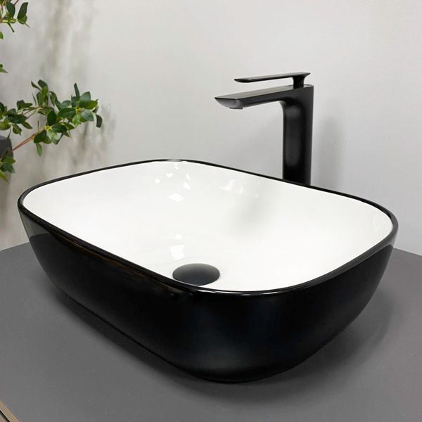 Умивальник (раковина) VBI RAVENNA BLACK WHITE GLOSSY накладний VBI-011226 фото