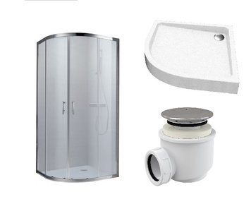 Душова кабіна ROUND напівкругла 900x900x1900 мм прозоре + піддон Grace 900х900 напівкруглий + сифон A47CR-60 R90RC + GRACE90R + A47CR-60 фото