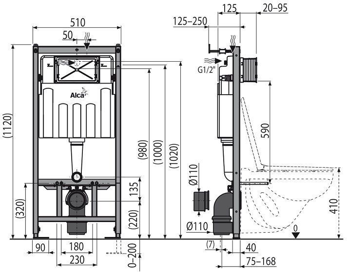 Інсталяція AlcaPlast 4в1 AM101/1120 з білою прямокутною кнопкою M570 + підвісний унітаз TREND 8227ed01-7907-11ec-bb52-a0423f42a789 фото