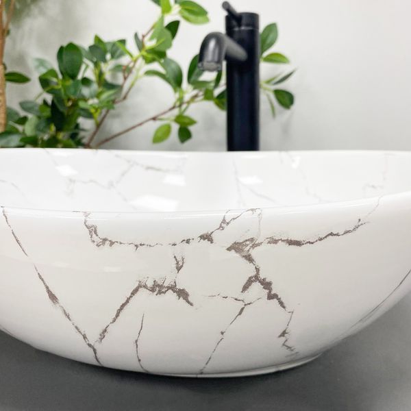 Умивальник (раковина) VBI PARMA WHITE STONE GLOSSY накладний VBI-011017 фото