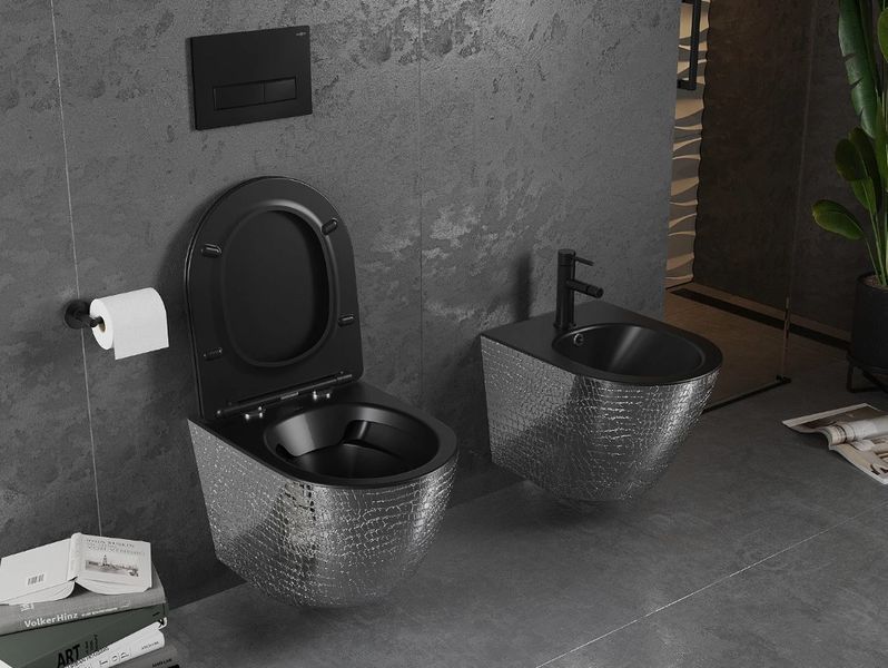 Підвісний унітаз MEXEN LENA SILVER BLACK MATT з візерунком MEX-30224072 фото