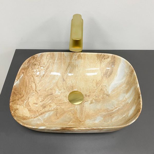 Умивальник (раковина) VBI RAVENNA BROWN ONYX GLOSSY накладний VBI-011223 фото