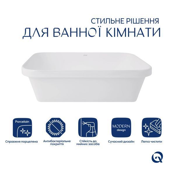 Комплект Qtap Scorpio: Раковина врізна прямокутна 510х390х145 мм White + Донний клапан PU02 QT1411K490WN47290 фото