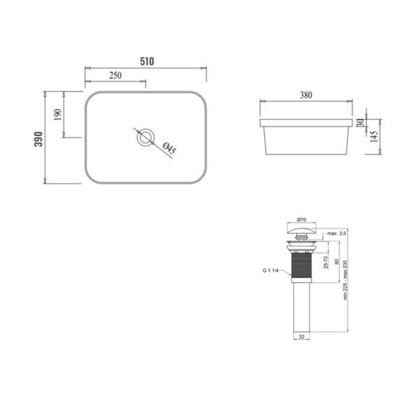 Комплект Qtap Scorpio: Раковина врізна прямокутна 510х390х145 мм White + Донний клапан PU02 QT1411K490WN47290 фото