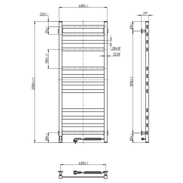 copy_Рушникосушка Авангард 480х1200 Sensor правобічна з таймером, чорний муар copy_12-228053-4812 фото