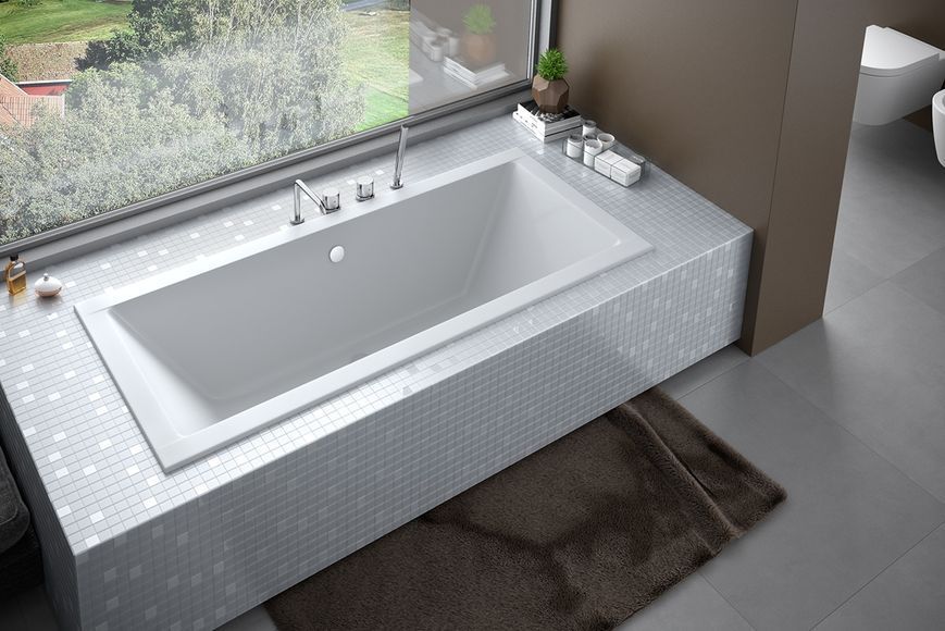 Ванна акрилова QUADRO SLIM 190х90 без ніг, БЕЗ отворів під ручки, без ручок NAVARA44437 фото
